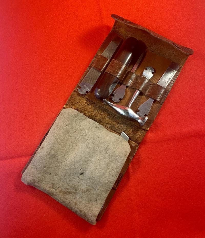 Unusual Vintage Multi-Tool Set in Leather Wrap Case marked MILBRO c1950