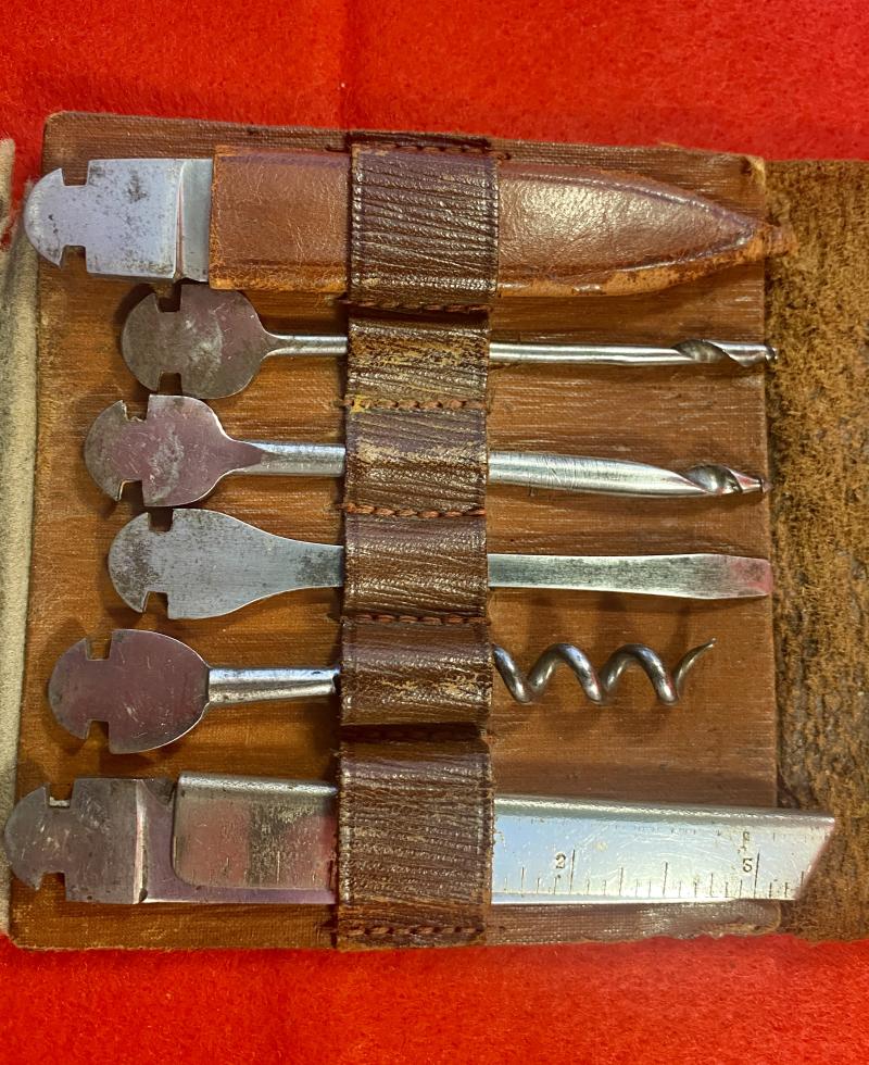 Unusual Vintage Multi-Tool Set in Leather Wrap Case marked MILBRO c1950
