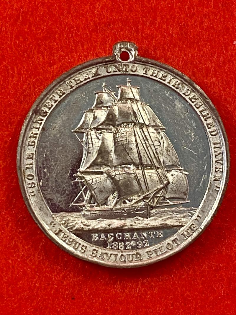 Commemorative Victorian British & Foreign Sailors' Society – Duke of Clarence - HMS Bacchante - White Metal Medal c1892