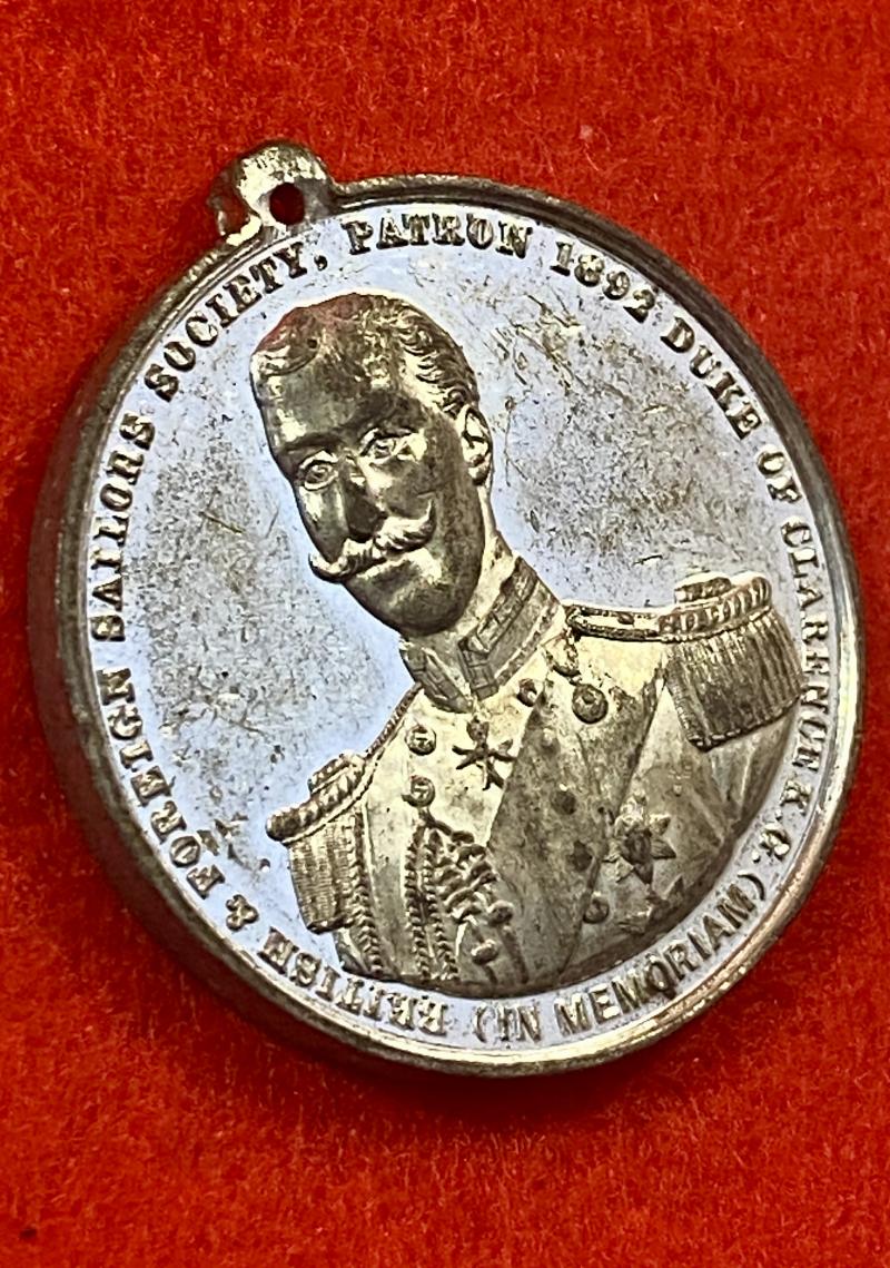 Commemorative Victorian British & Foreign Sailors' Society – Duke of Clarence - HMS Bacchante - White Metal Medal c1892