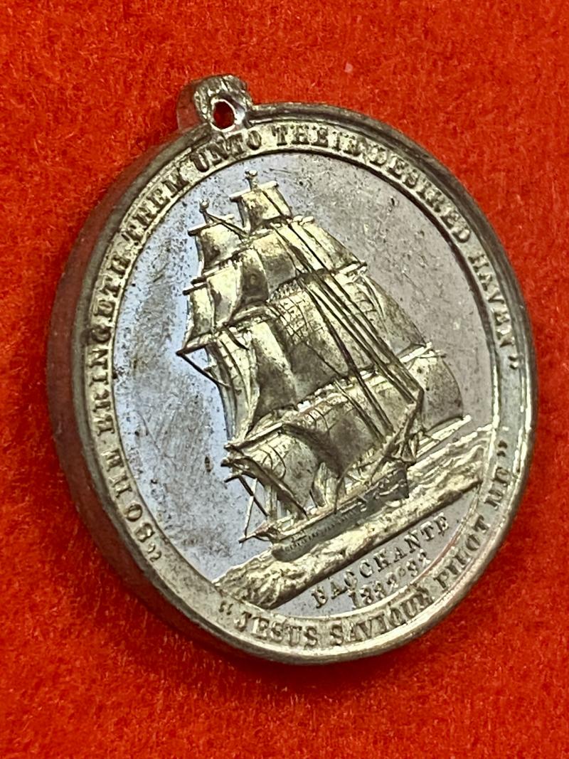 Commemorative Victorian British & Foreign Sailors' Society – Duke of Clarence - HMS Bacchante - White Metal Medal c1892