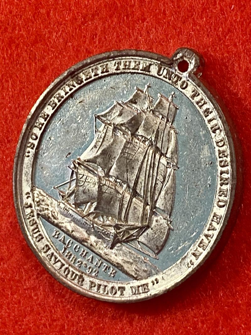 Commemorative Victorian British & Foreign Sailors' Society – Duke of Clarence - HMS Bacchante - White Metal Medal c1892