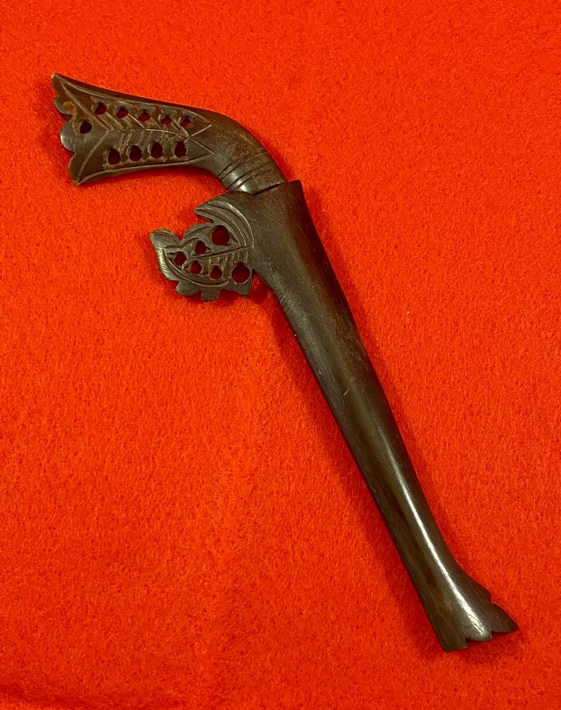 Antique Rencong Dagger from Sumatra Indonesia with 3.25” Blade and Carved Dark Horn Grip and Sheath