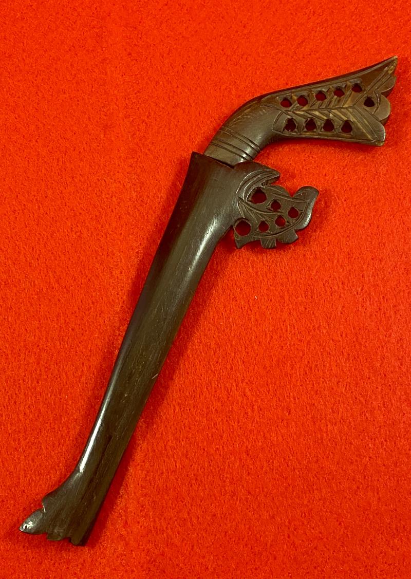 Antique Rencong Dagger from Sumatra Indonesia with 3.25” Blade and Carved Dark Horn Grip and Sheath