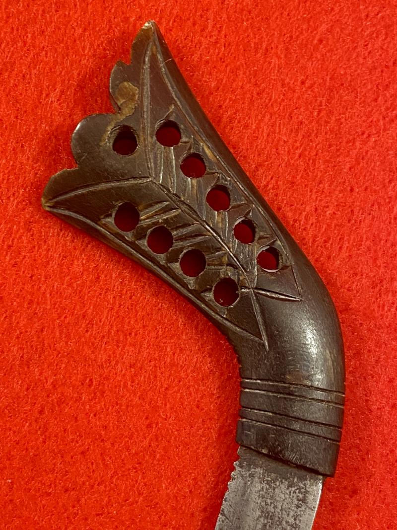 Antique Rencong Dagger from Sumatra Indonesia with 3.25” Blade and Carved Dark Horn Grip and Sheath