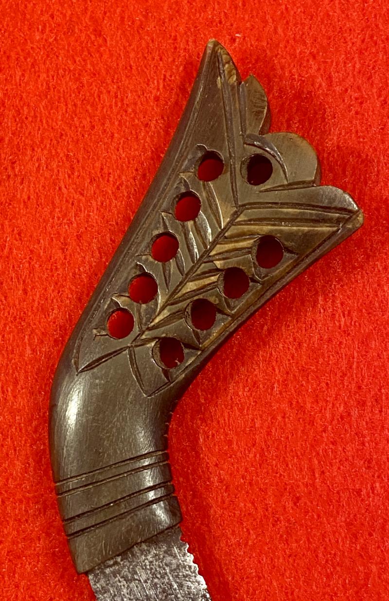 Antique Rencong Dagger from Sumatra Indonesia with 3.25” Blade and Carved Dark Horn Grip and Sheath