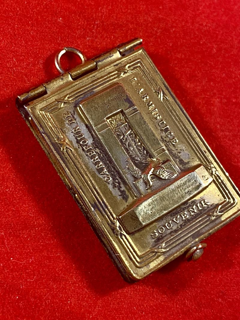 Commemorative French WW1 Gilt Metal Miniature Photo Album Pendant - Signing of WW1 armistice