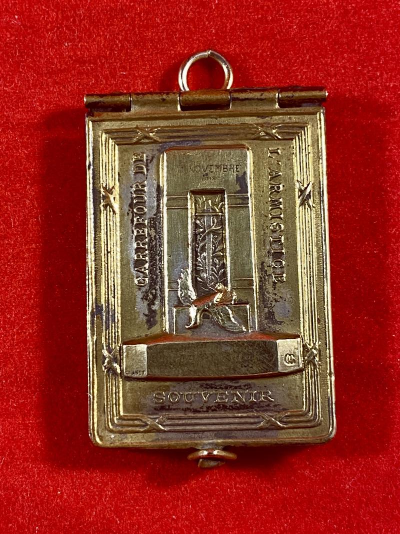 Commemorative French WW1 Gilt Metal Miniature Photo Album Pendant - Signing of WW1 armistice