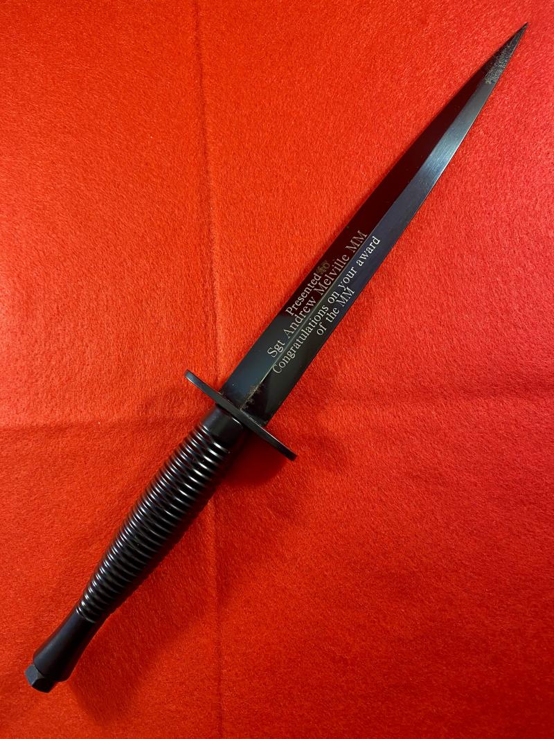 Presentation 3rd Pattern FS Fighting Knife to Sgt Andrew Melville of the SAS on being Awarded the Military Medal c1991