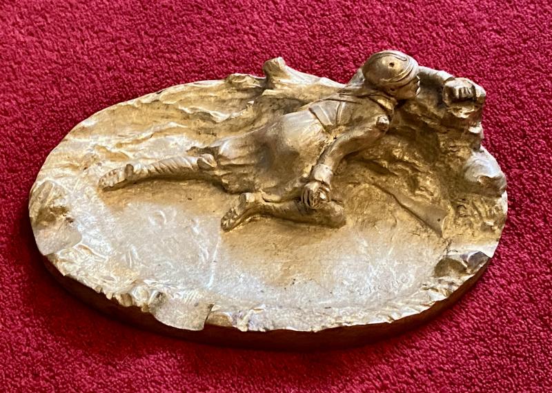 Antique Gilded Bronze Ashtray Depicting a Scene of a WW1 French Soldier marked E. Herzic