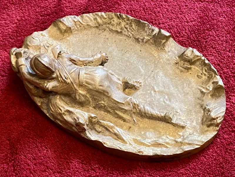 Antique Gilded Bronze Ashtray Depicting a Scene of a WW1 French Soldier marked E. Herzic