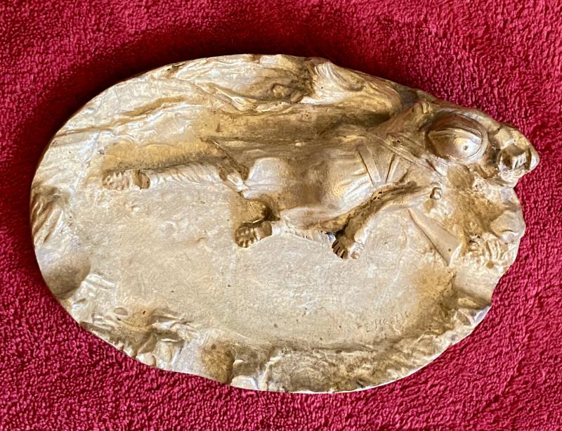 Antique Gilded Bronze Ashtray Depicting a Scene of a WW1 French Soldier marked E. Herzic