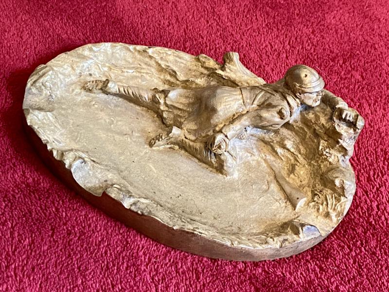 Antique Gilded Bronze Ashtray Depicting a Scene of a WW1 French Soldier marked E. Herzic