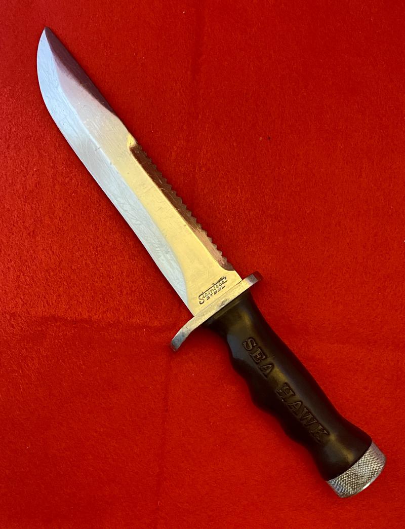Unusual Combination of a U.S. Divers “Sea Hawk” Divers Knife and Sheffield Sharpening Rod in a Custom made Leather Sheath