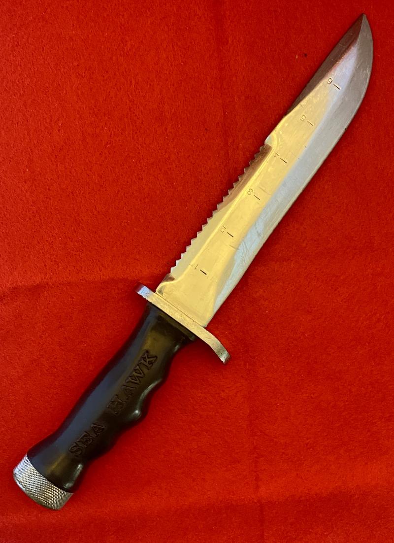 Unusual Combination of a U.S. Divers “Sea Hawk” Divers Knife and Sheffield Sharpening Rod in a Custom made Leather Sheath