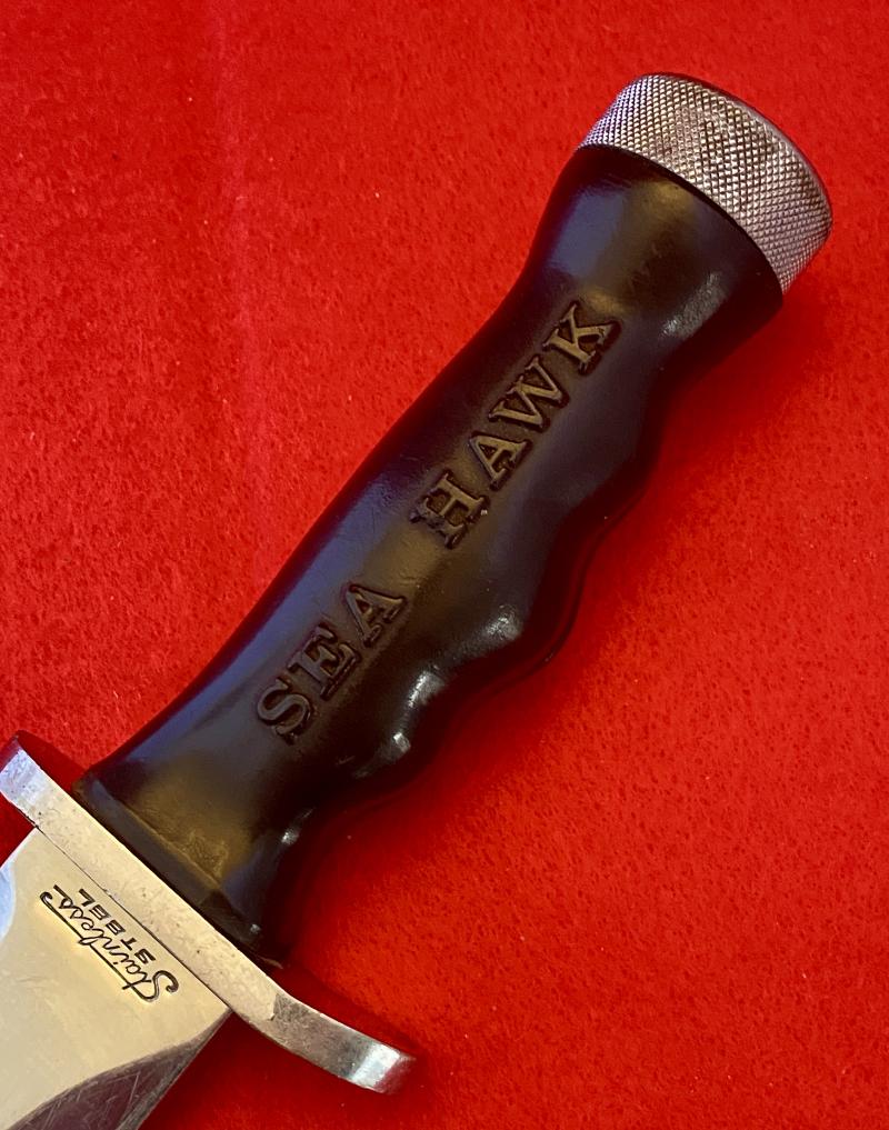 Unusual Combination of a U.S. Divers “Sea Hawk” Divers Knife and Sheffield Sharpening Rod in a Custom made Leather Sheath