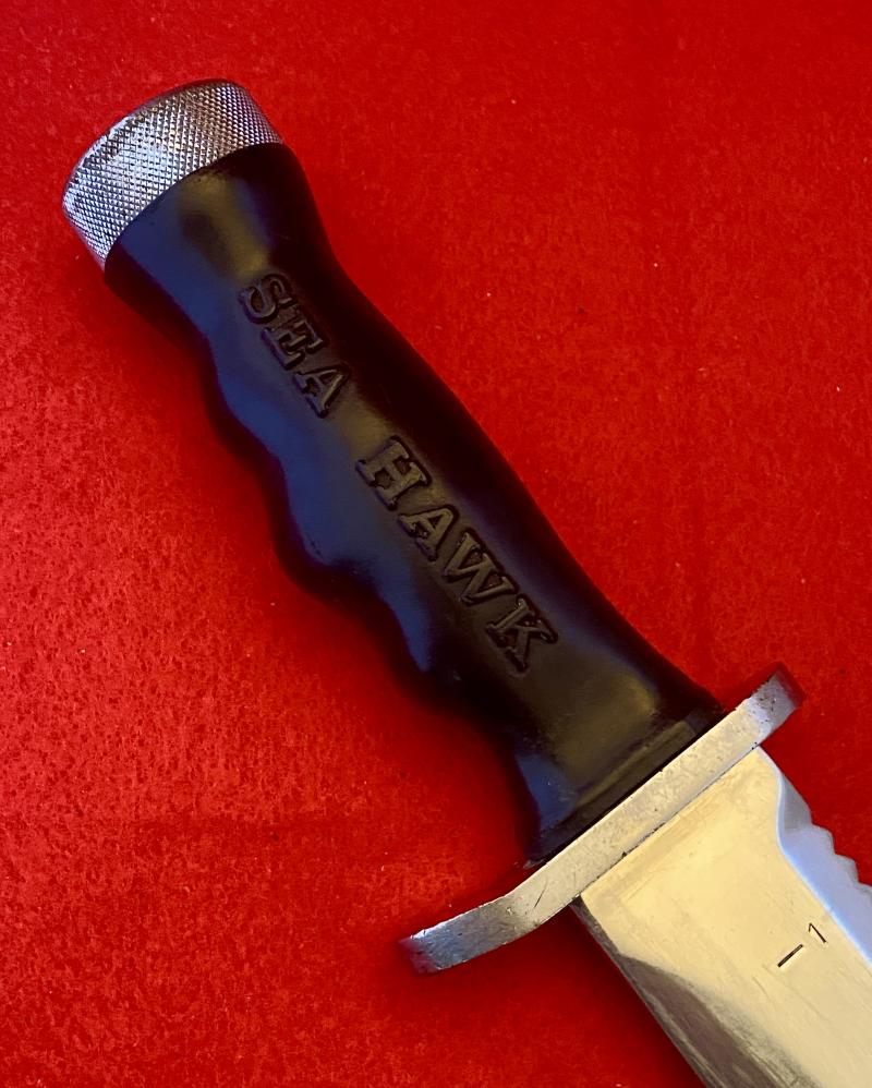 Unusual Combination of a U.S. Divers “Sea Hawk” Divers Knife and Sheffield Sharpening Rod in a Custom made Leather Sheath