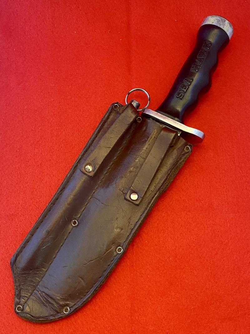 Unusual Combination of a U.S. Divers “Sea Hawk” Divers Knife and Sheffield Sharpening Rod in a Custom made Leather Sheath