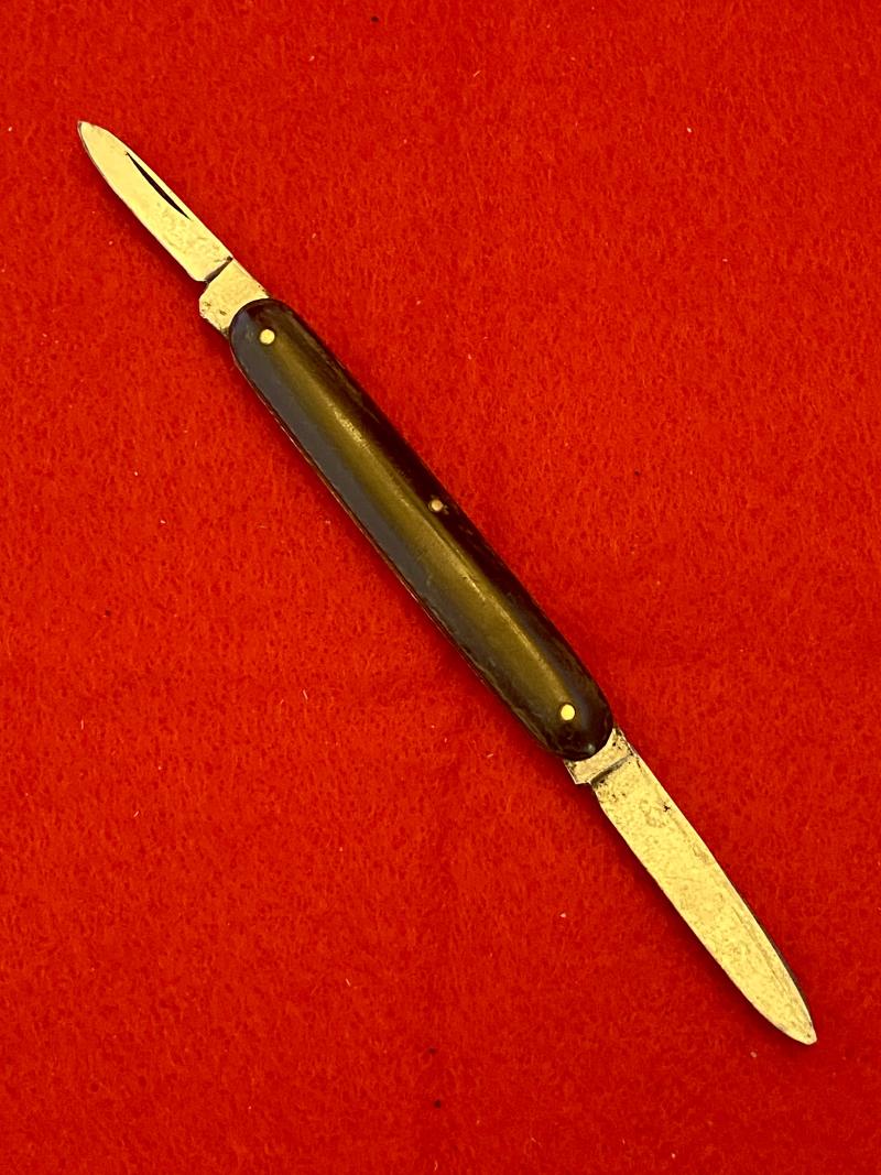 Fine Double-Bladed Penknife with Horn Grip Inset with Silver and Mother of Pearl