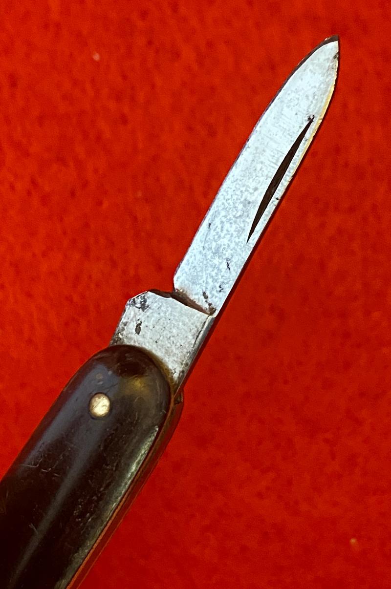 Fine Double-Bladed Penknife with Horn Grip Inset with Silver and Mother of Pearl