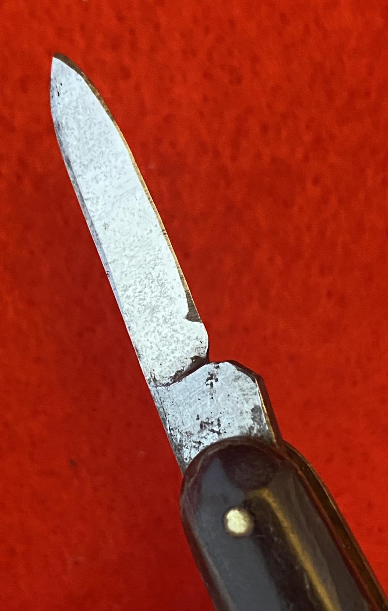 Fine Double-Bladed Penknife with Horn Grip Inset with Silver and Mother of Pearl