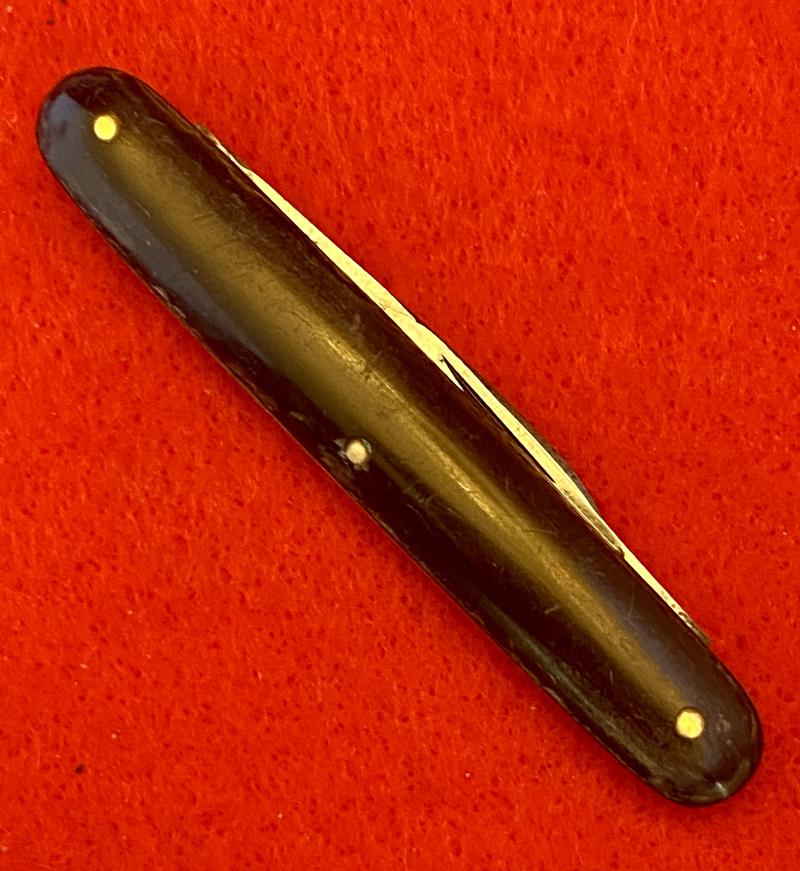 Fine Double-Bladed Penknife with Horn Grip Inset with Silver and Mother of Pearl